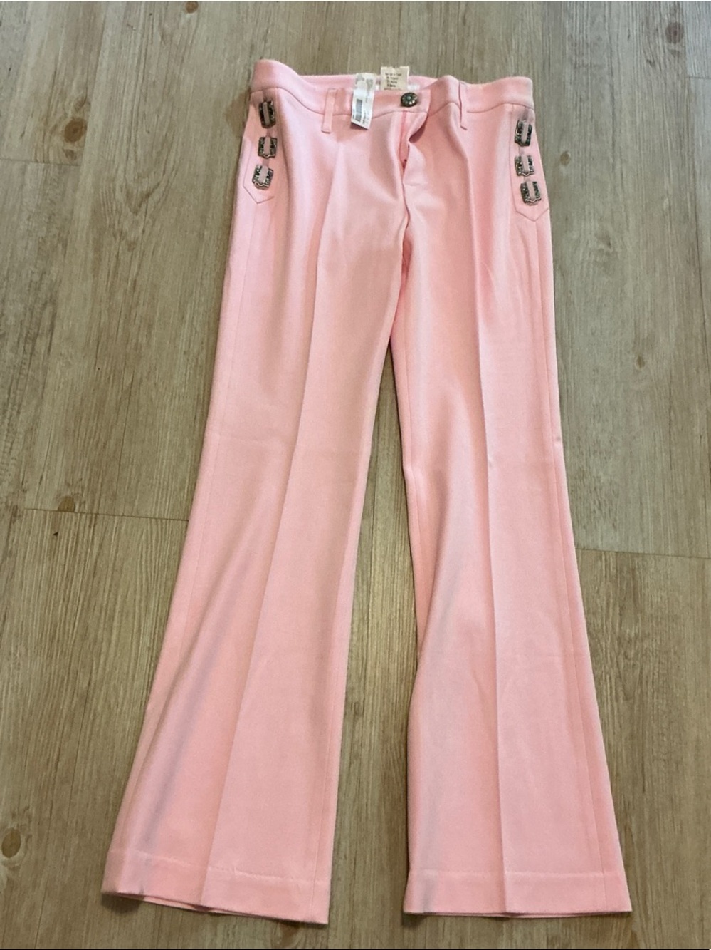 Vertigo Paris Pink Flared Pants with Decorative Buckles